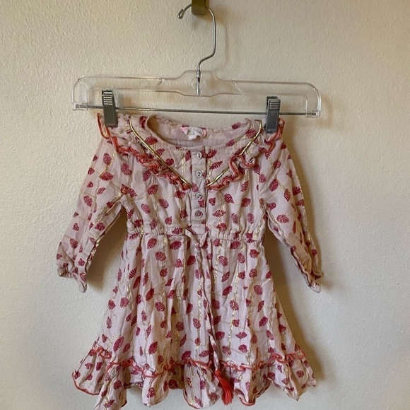 Egg New York Girl Metallic Leaf Pipa Dress Boho Tiered Tassel Detail Size 2T - Picture 2 of 8